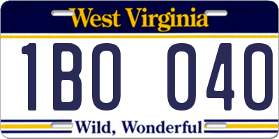 WV license plate 1BO040