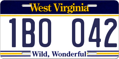 WV license plate 1BO042