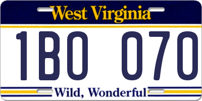 WV license plate 1BO070