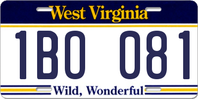 WV license plate 1BO081
