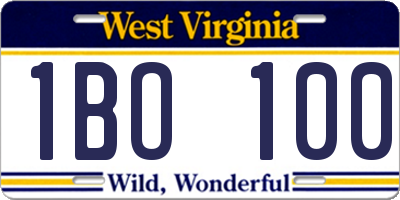 WV license plate 1BO100