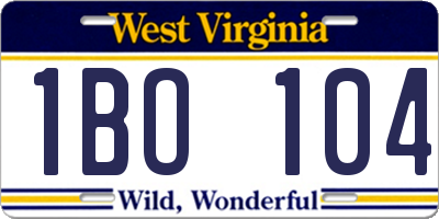 WV license plate 1BO104