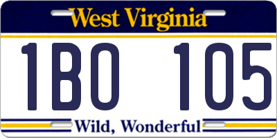 WV license plate 1BO105