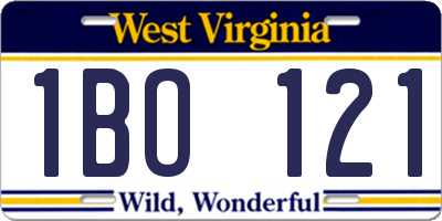 WV license plate 1BO121