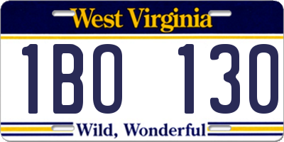 WV license plate 1BO130