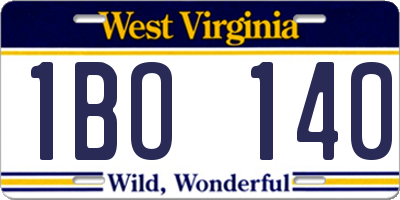 WV license plate 1BO140