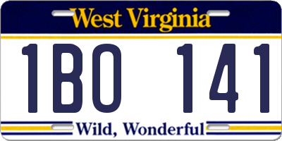 WV license plate 1BO141