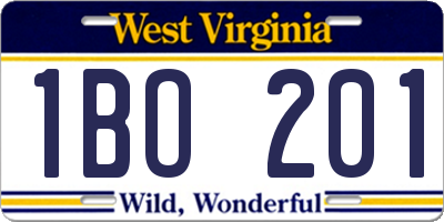 WV license plate 1BO201