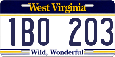 WV license plate 1BO203