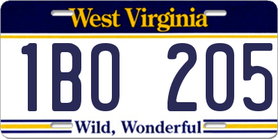 WV license plate 1BO205