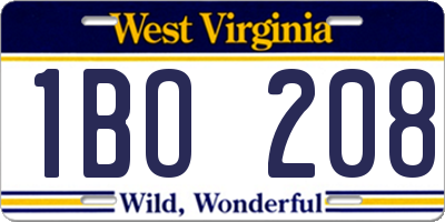 WV license plate 1BO208