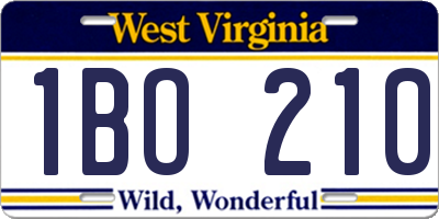WV license plate 1BO210