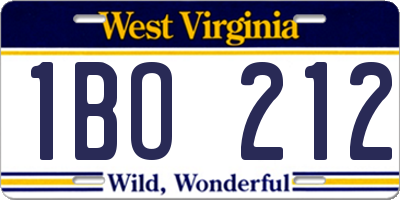 WV license plate 1BO212