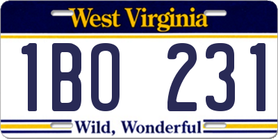 WV license plate 1BO231