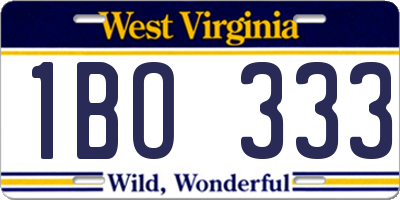 WV license plate 1BO333