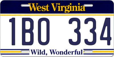 WV license plate 1BO334