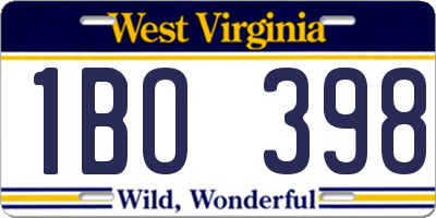 WV license plate 1BO398