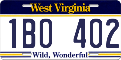 WV license plate 1BO402