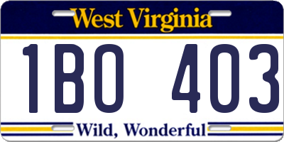 WV license plate 1BO403