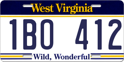 WV license plate 1BO412