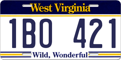 WV license plate 1BO421