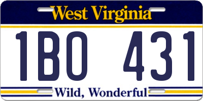 WV license plate 1BO431