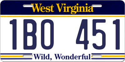 WV license plate 1BO451