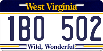 WV license plate 1BO502