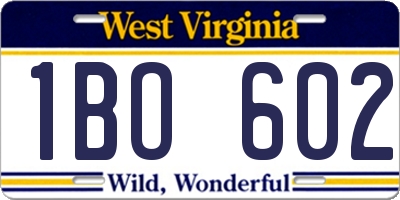 WV license plate 1BO602