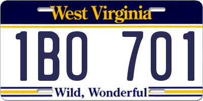 WV license plate 1BO701