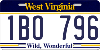 WV license plate 1BO796
