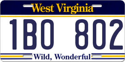 WV license plate 1BO802