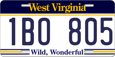 WV license plate 1BO805
