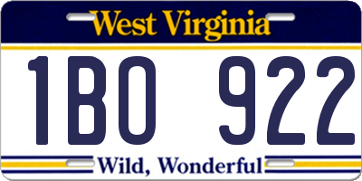 WV license plate 1BO922