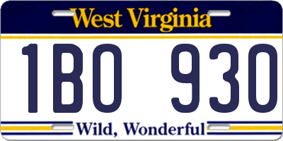 WV license plate 1BO930