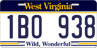 WV license plate 1BO938