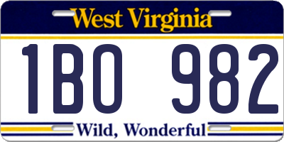 WV license plate 1BO982