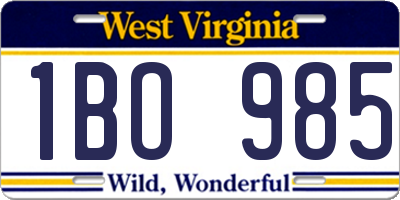 WV license plate 1BO985