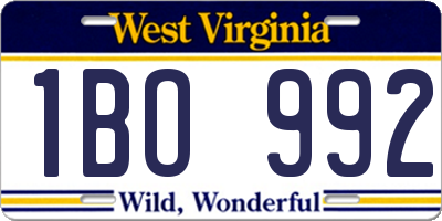 WV license plate 1BO992