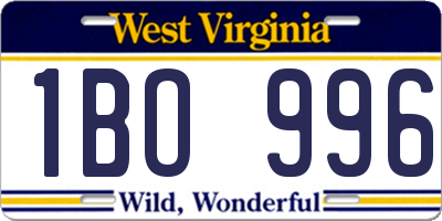 WV license plate 1BO996