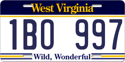 WV license plate 1BO997