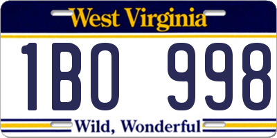 WV license plate 1BO998
