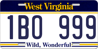 WV license plate 1BO999