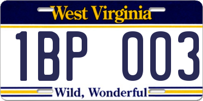 WV license plate 1BP003