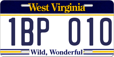 WV license plate 1BP010