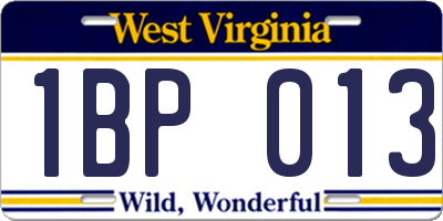 WV license plate 1BP013