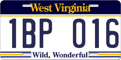 WV license plate 1BP016