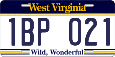 WV license plate 1BP021