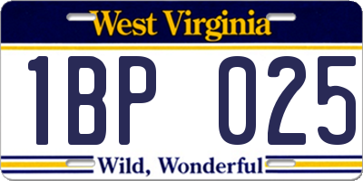 WV license plate 1BP025