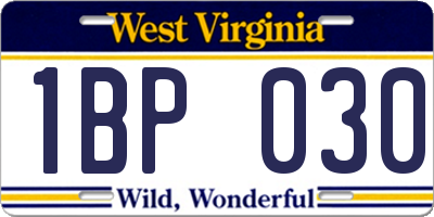 WV license plate 1BP030